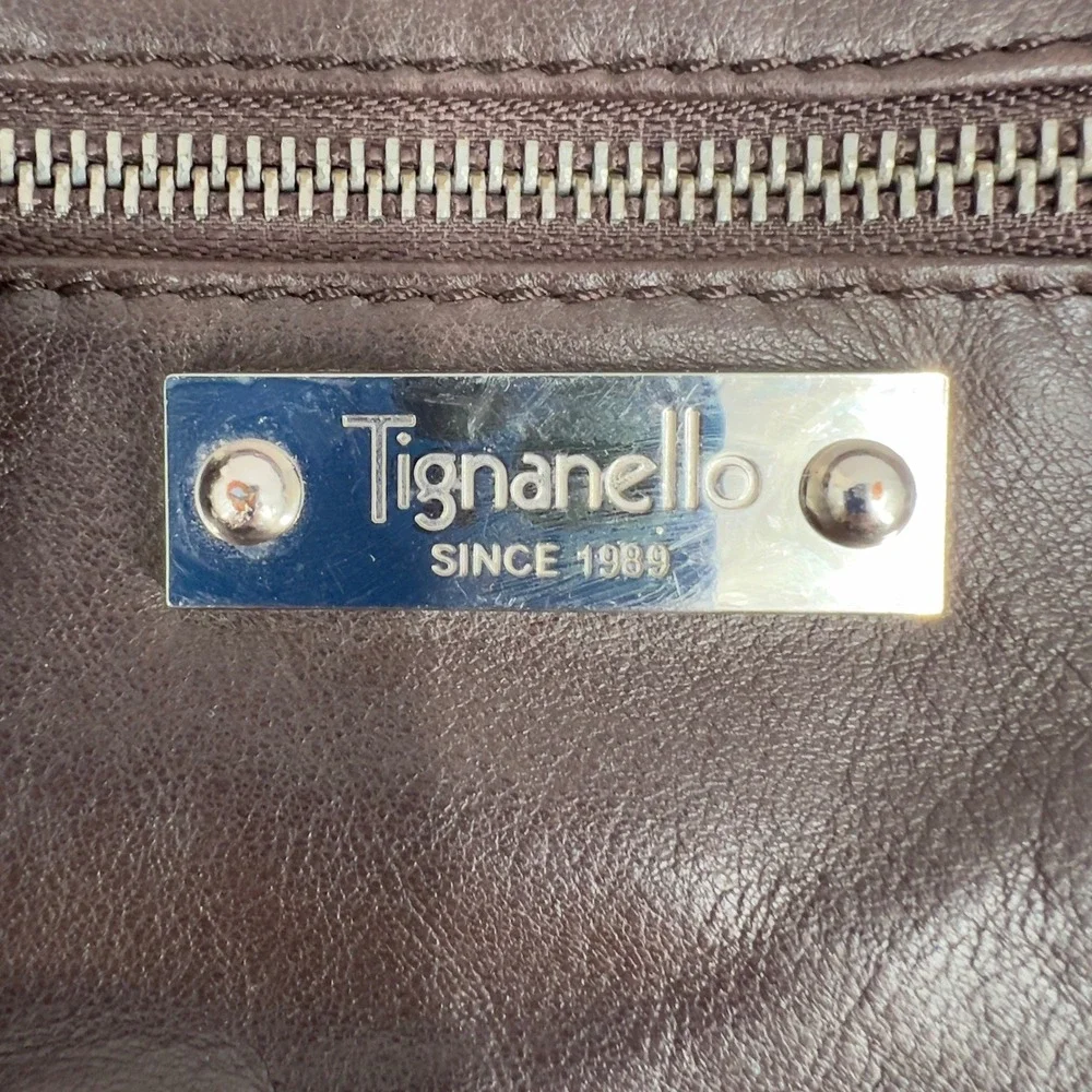 Tignanello Womens Crossbody Bag Dark Brown Leather Multi-Pocket Small-Medium